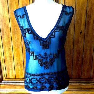 Free People Festival Sheer Black Beaded Sleeveless Top